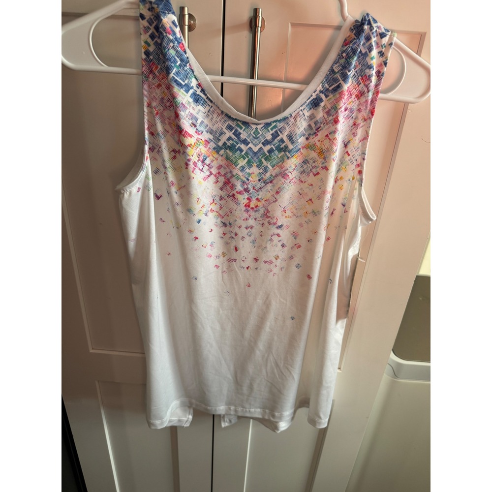 Lucky in Love Womens Tank Top V Neck Multicolor Geometric Print Athletic S‎